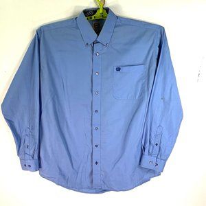 Cinch Western Dress Button Down Shirt Mens Size M Blue Long Sleeve